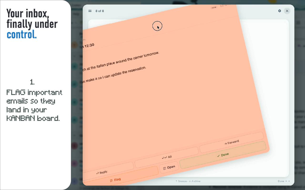 Outlook MailDeck swipe card in action